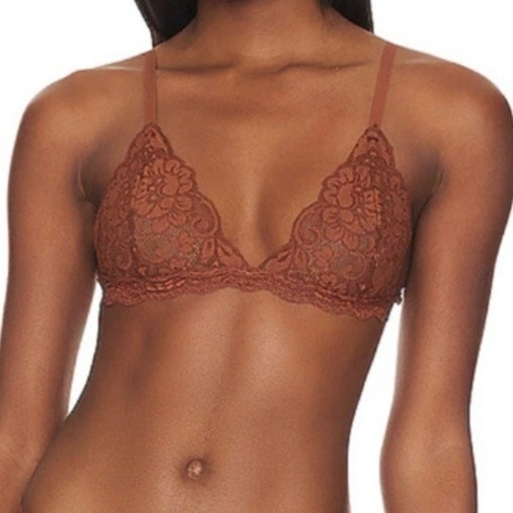 HAH Hot As Hell Free People Chi Chi Floral Lace Bralette Brown Medium
